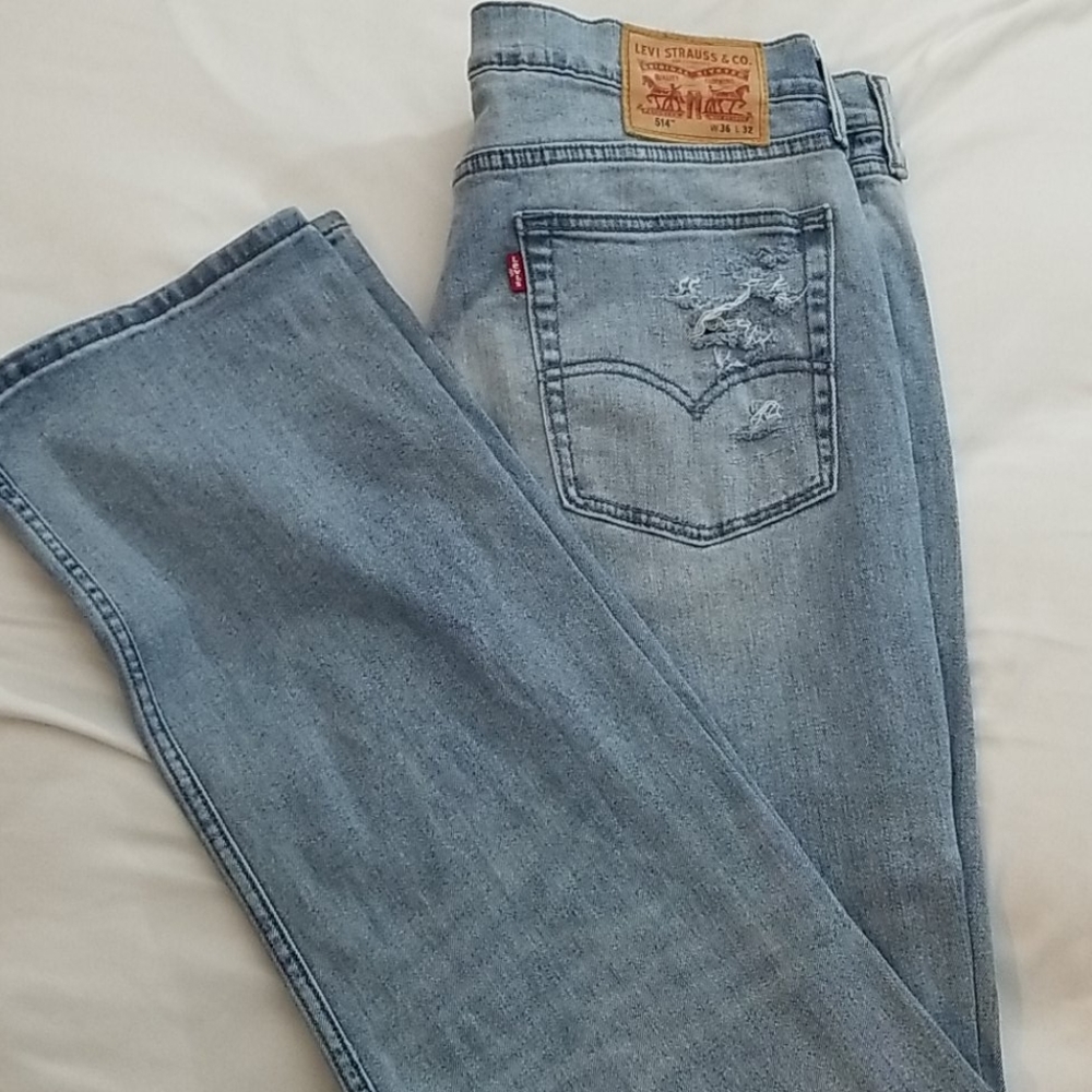 514 Men Levi Strauss & Co Ripped Blue Jeans